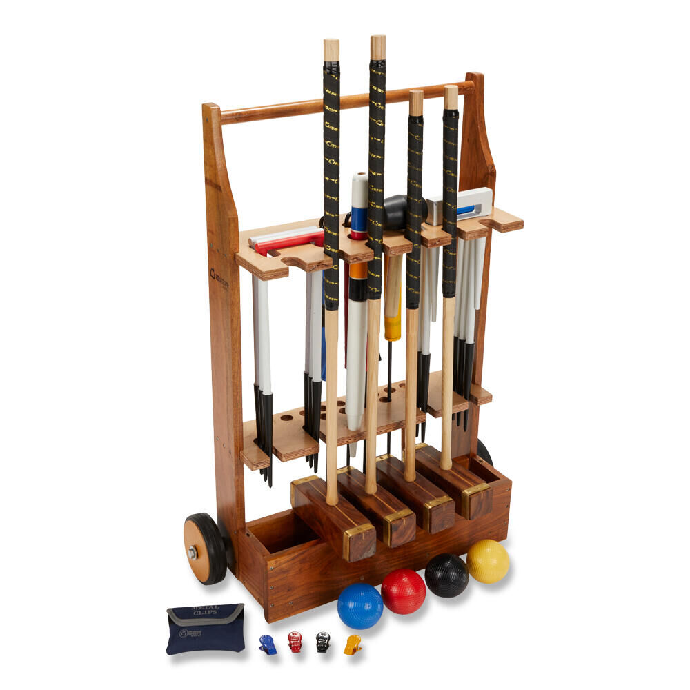 UBER GAMES Championship Croquet Set 4 Player, with Wooden Trolley