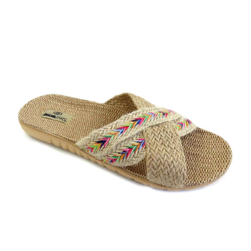 Sandales pour femmes Brasileras de couleur beige avec semelle en caoutchouc