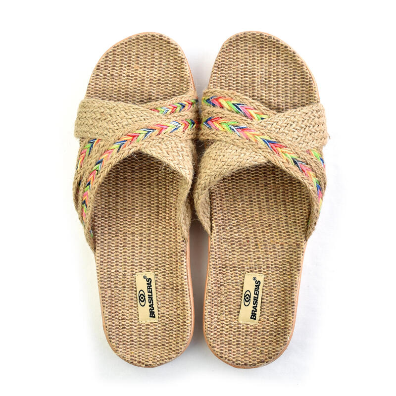 Sandales pour femmes Brasileras de couleur beige avec semelle en caoutchouc