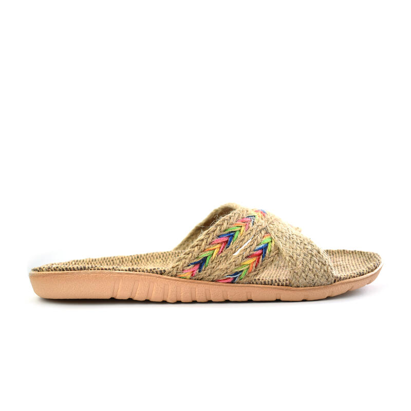 Sandales pour femmes Brasileras de couleur beige avec semelle en caoutchouc