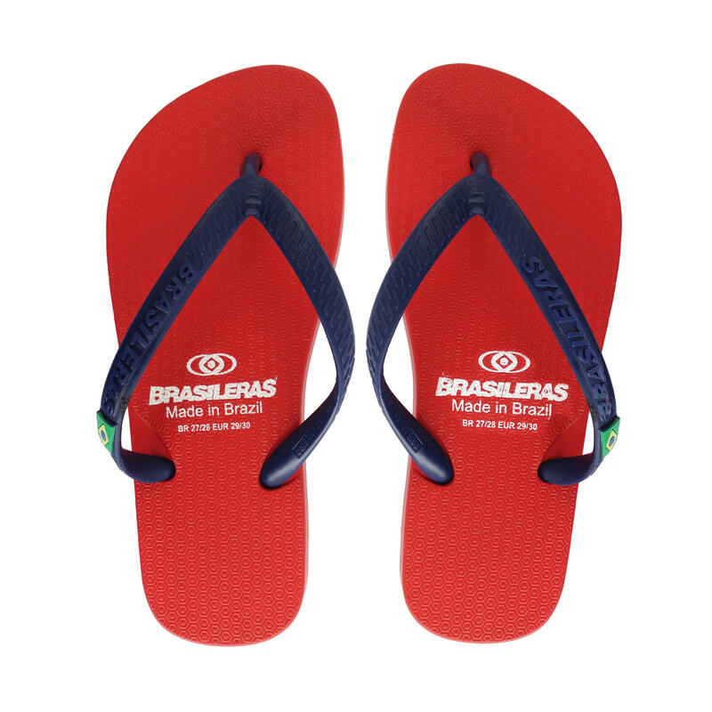 Strandslippers voor kinderen in rood en blauw met rubberen zolen