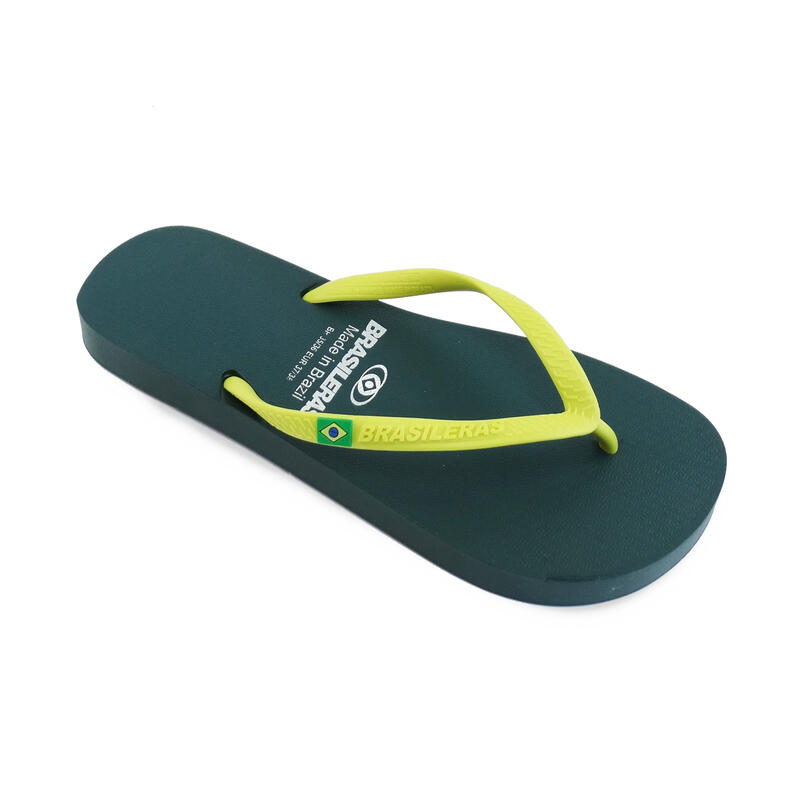 Tongs pour femmes Brasileras de couleur vert et jaune avec semelle en caoutchouc