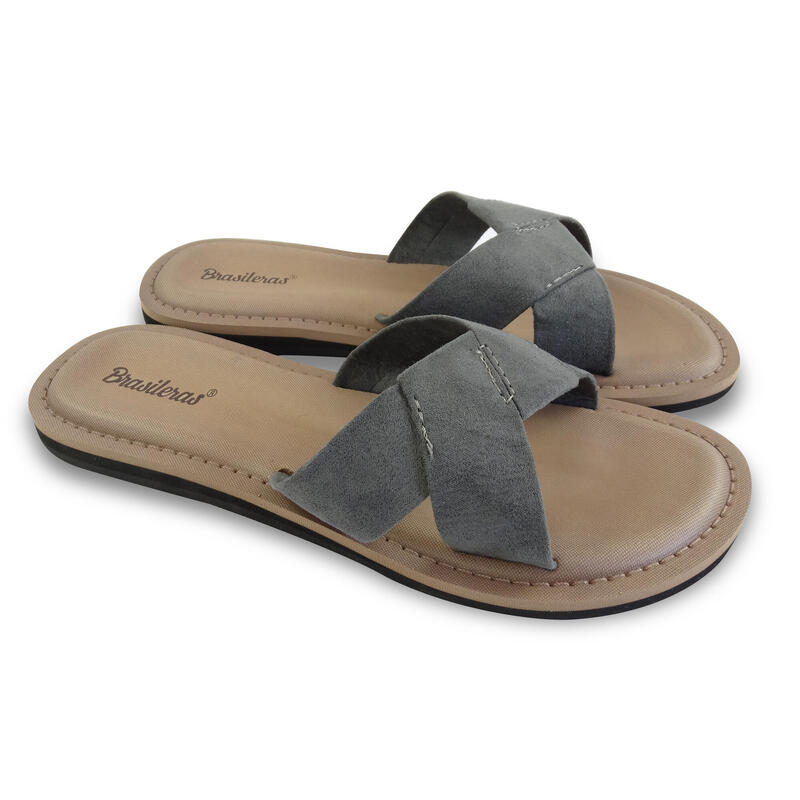 BRASILERAS Damen Flip Flops für den Strand in grau mit Gummisohle