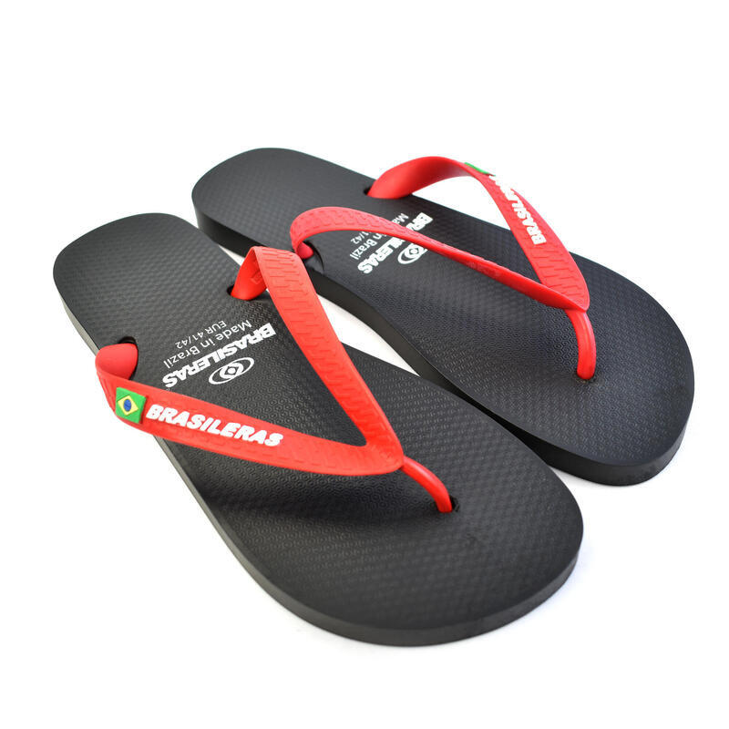 Chanclas De Playa De Hombre Brasileras Dedo Negro Y Rojo suela goma