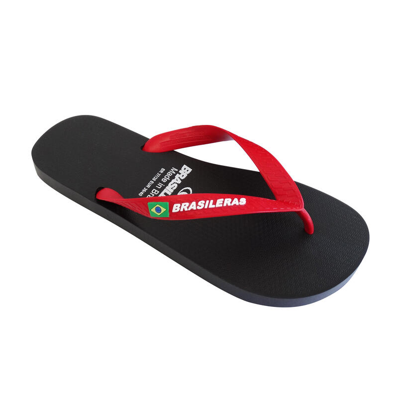 Herren Strand Flip-Flops BRASILERAS in schwarz und rot mit Gummisohle