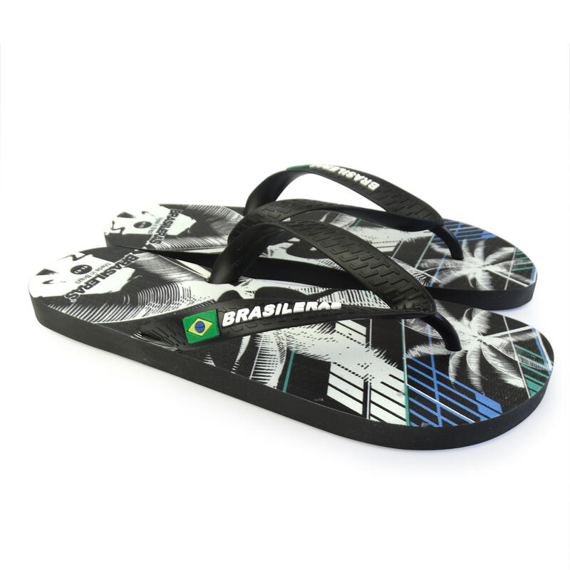 Herren-Strand-Flip-Flops BRASILERAS in schwarz mit Gummisohle