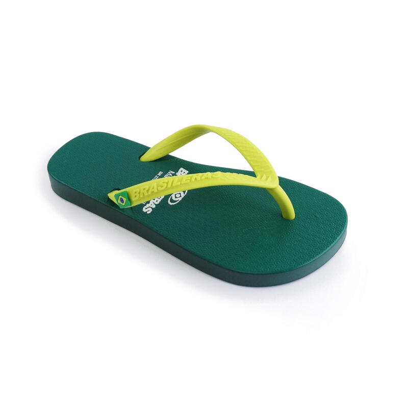 Strandslippers voor kinderen in groen en geel met rubberen zolen