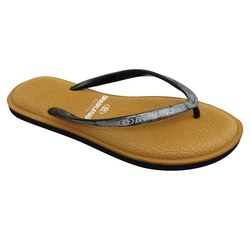 BRASILERAS Damen Flip Flops für den Strand in braun mit Gummisohle