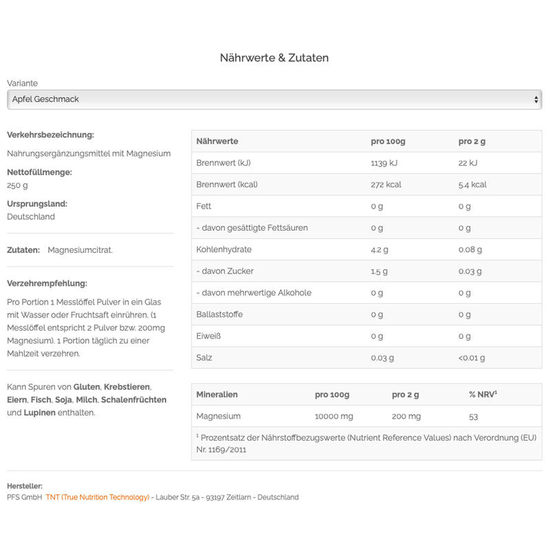 Magnesium Citrat, zur Verminderung von Müdigkeit, Teil des Elektrolythaushaltes