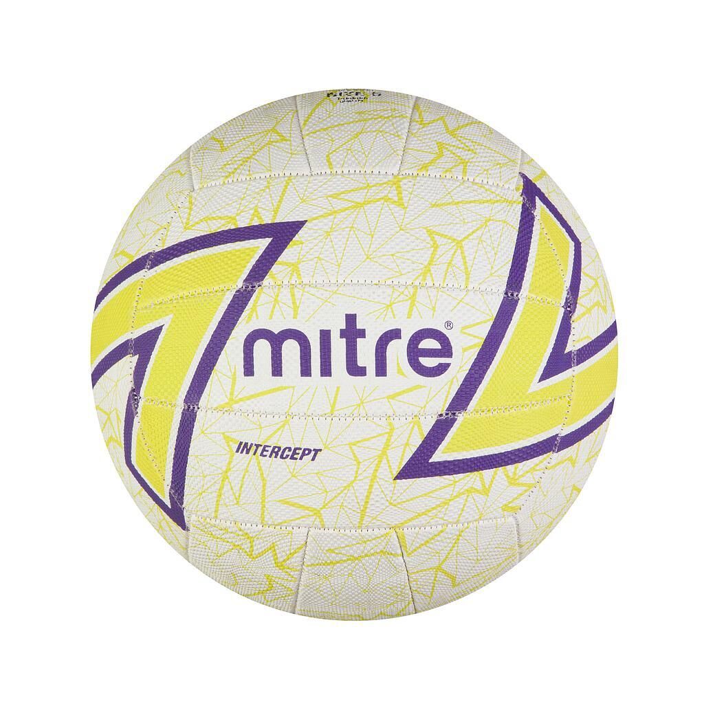 MITRE Intercept 18 Panel Netball (White/Lime Green/Purple)