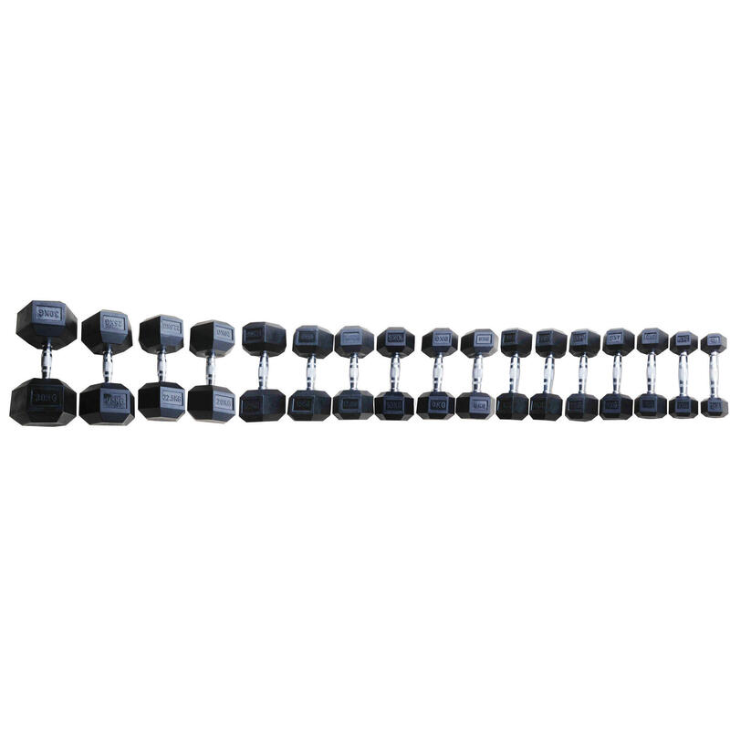 12,5 kg Hexa Rubber Dumbbell MEG - per 1 stuk - Zwart