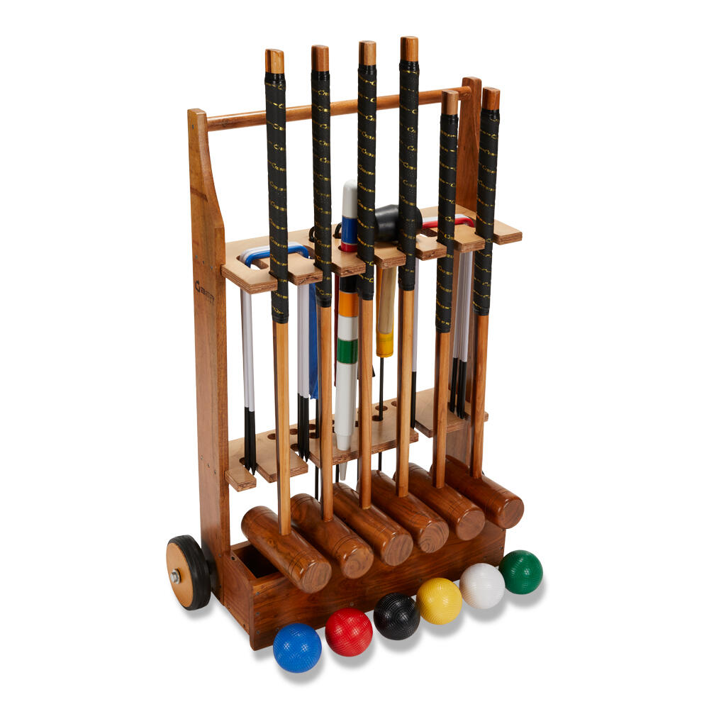 Garden Croquet Set 6 Player, with Wooden Trolley 1/5
