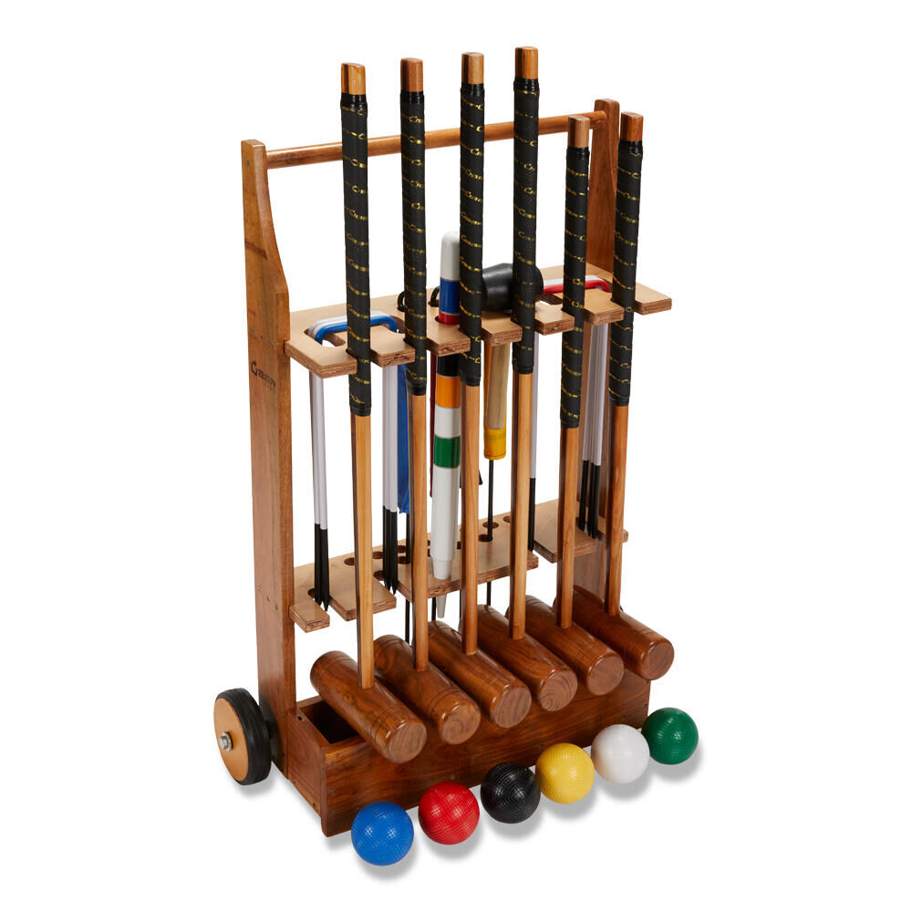 UBER GAMES Garden Croquet Set 6 Player, with Wooden Trolley