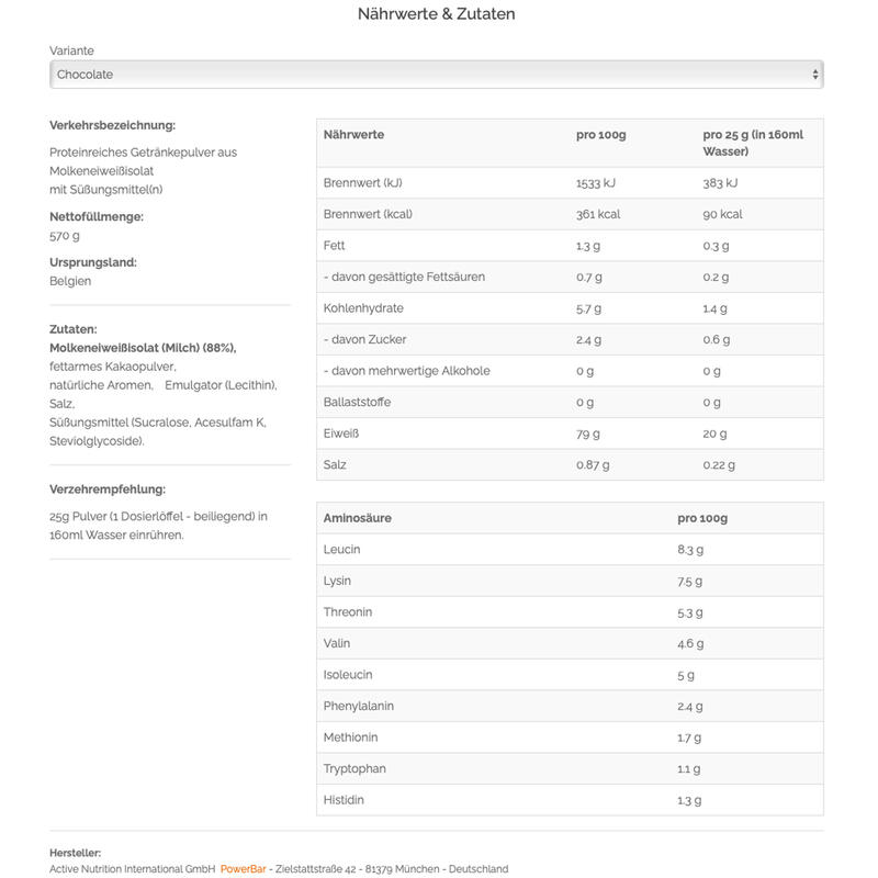 Powerbar Clean Whey 100% Isolate Chocolate 570g-High Protein Pulver+Whey Isolate
