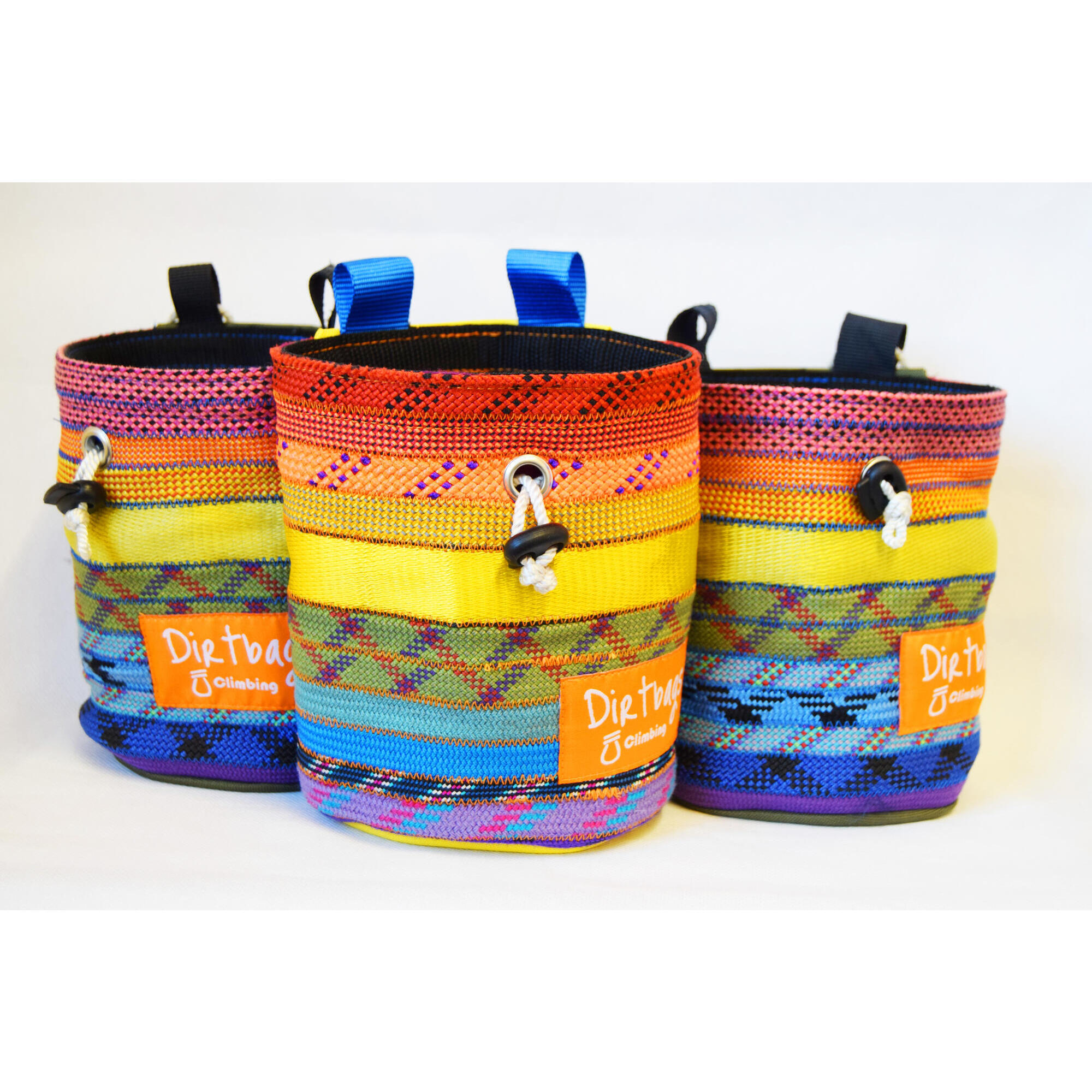 DIRTBAGS CLIMBING Recycled climbing rope chalk bag, made in the UK / Rainbow coloured