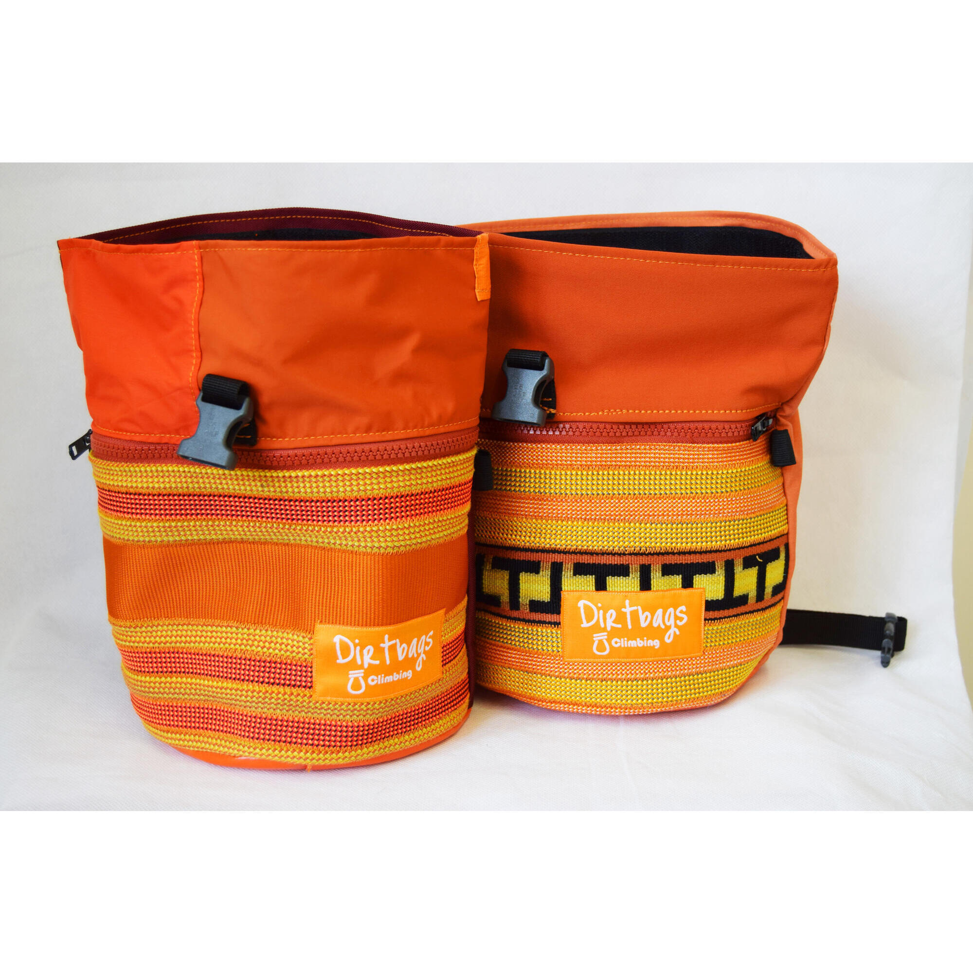 DIRTBAGS CLIMBING Boulder bag made with recycled climbing rope and upcycled fabric. Orange / Red