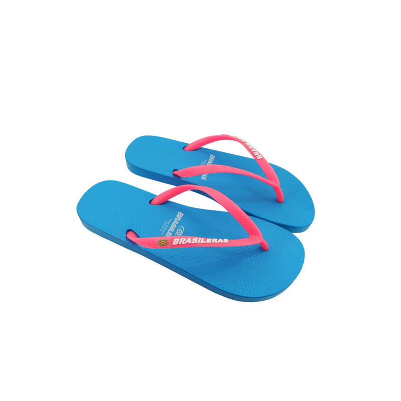 BRASILERAS Damen Strand Flip Flops in hellblau und rosa mit Gummisohle