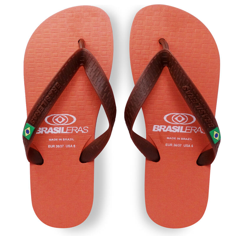 Chanclas De Playa Brasileras Dedo Color Naranja Y Marron Suela Antideslizante