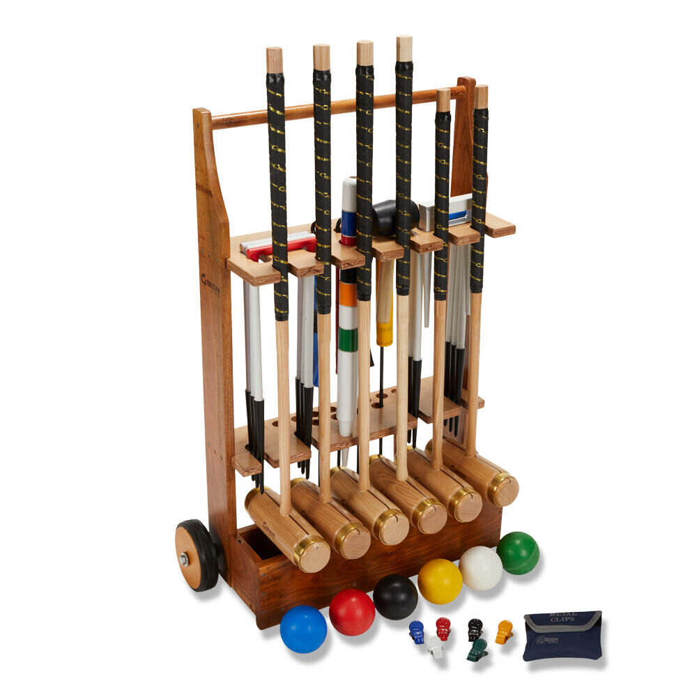 UBER GAMES Executive Croquet Set 6 Player, with Wooden Trolley