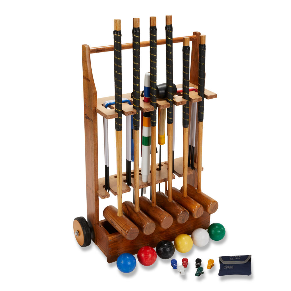 UBER GAMES Pro Croquet Set 6 Player, with Wooden Trolley