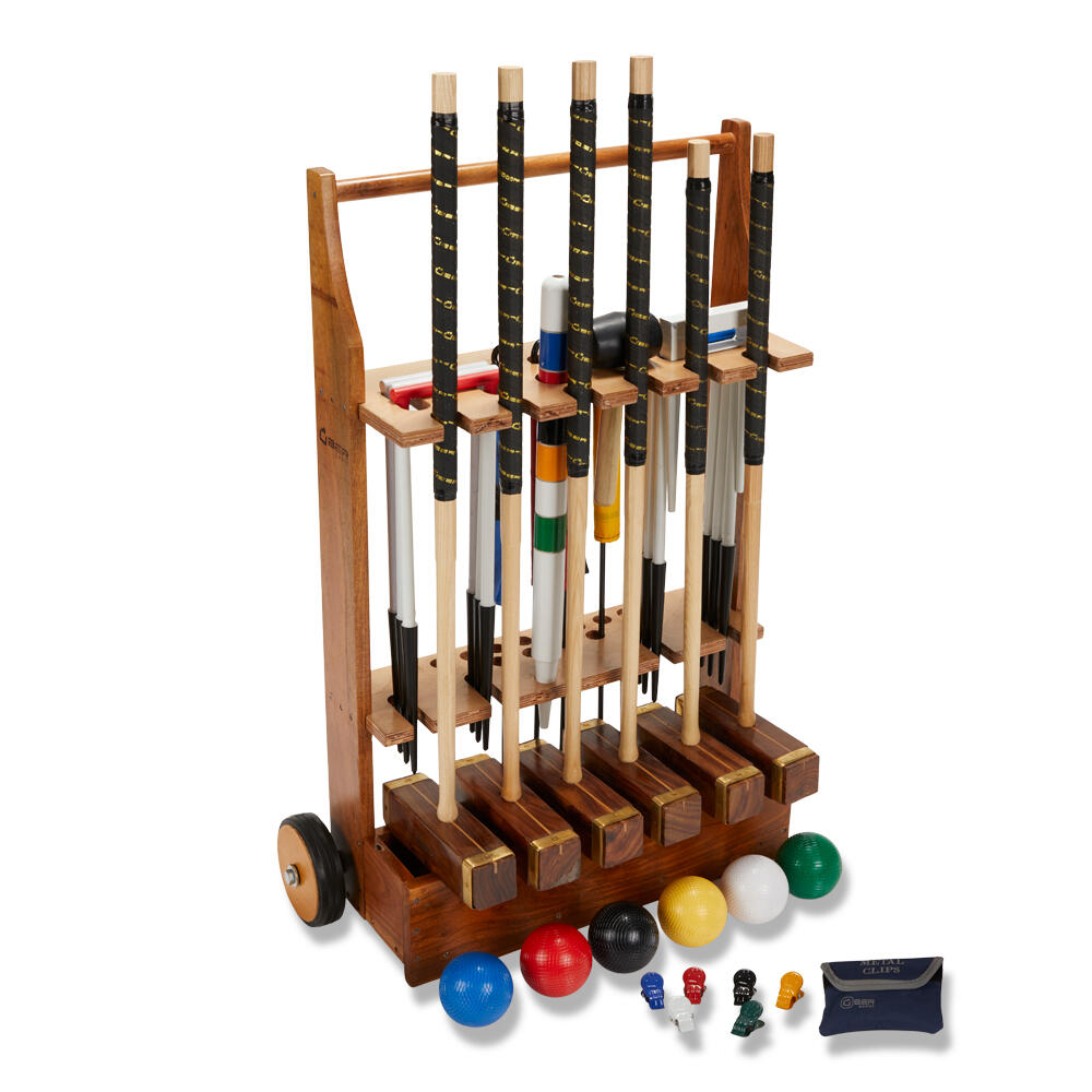 Championship Croquet Set 6 Player, with Wooden Trolley 1/5