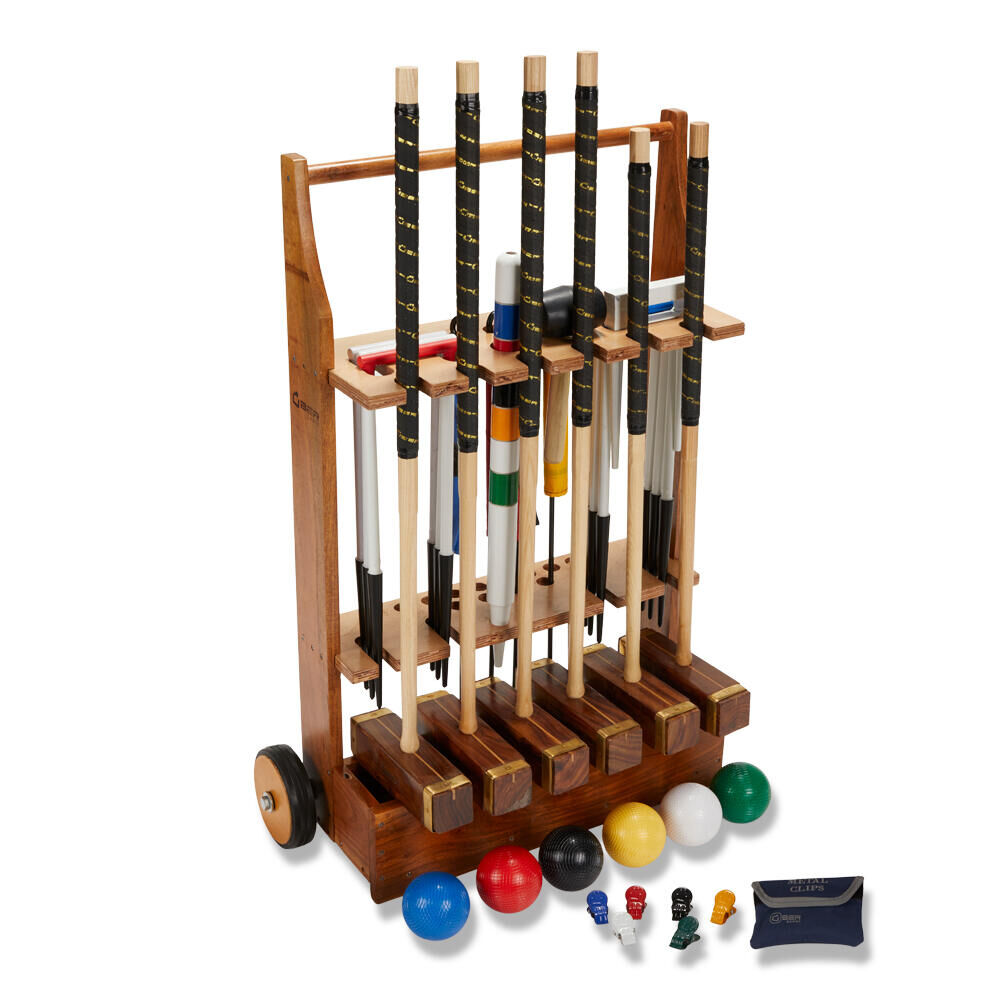 UBER GAMES Championship Croquet Set 6 Player, with Wooden Trolley