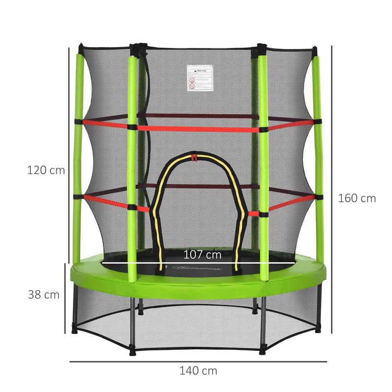 HOMCOM Tappeto Elastico per Bambini 3-6 Anni Φ140cm Rete di Protezione Verde