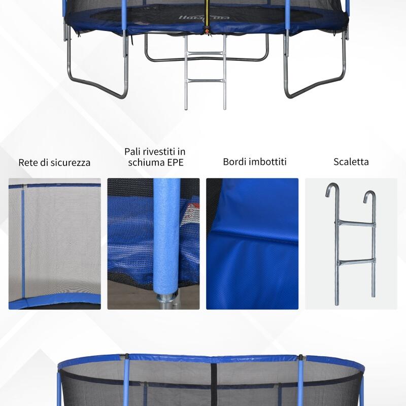 HOMCOM Trambulina elastica pentru Copii si Adulti, cu Plasa de siguranta Φ244cm