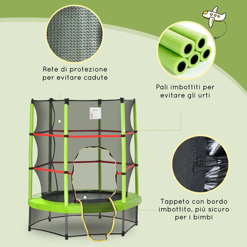 HOMCOM Trambulina Φ140cm pentru Copii + 3 Ani cu Plasa de Protectie, Max 45kg