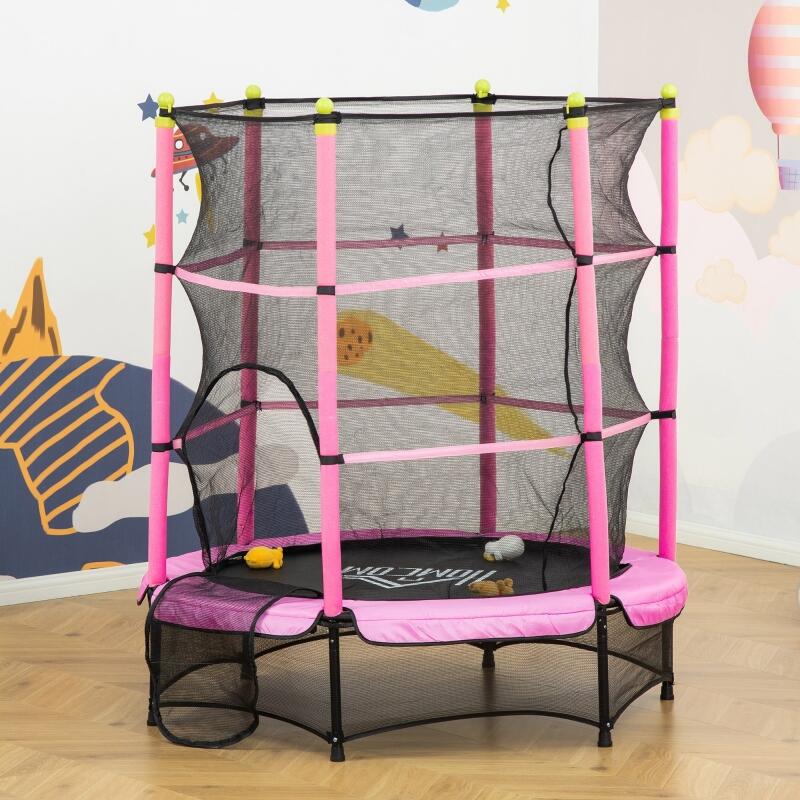 HOMCOM Tappeto Elastico per Bambini 3-6 Anni Trampolino con Rete Φ140cm Rosa