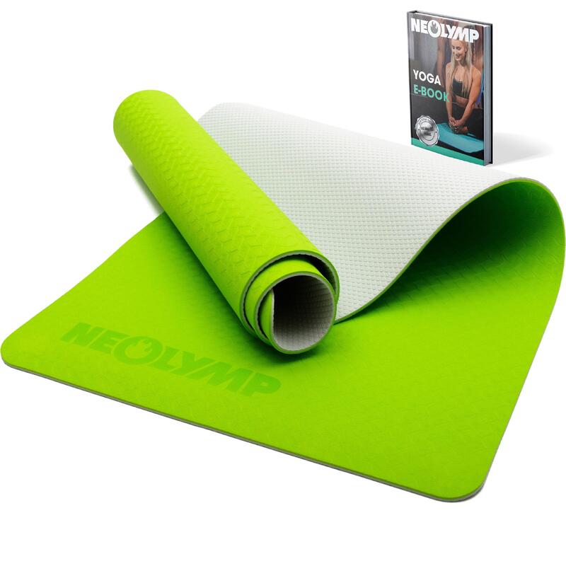Yogamat met riem in lime antislip, fitness en sportmat, pilates mat, sportmat