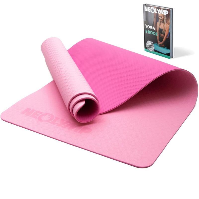 Yogamat met riem in roze antislip, fitness en sportmat, pilates mat, sportmat