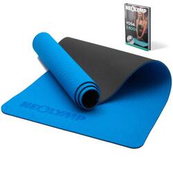 Yogamat met riem in blauw antislip, fitness en sportmat, pilates mat, sportmat