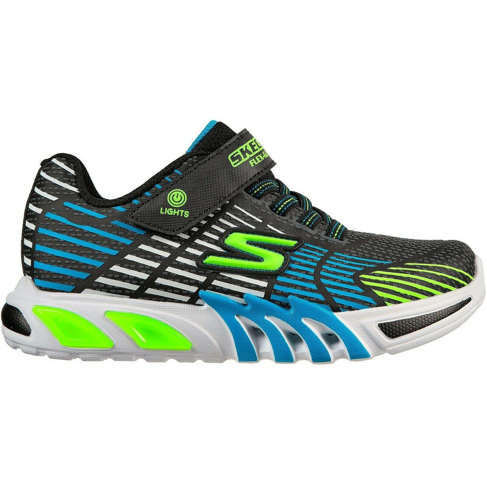 Boys S Lights Flex Glow Elite Trainers (Black/Lime) 4/5