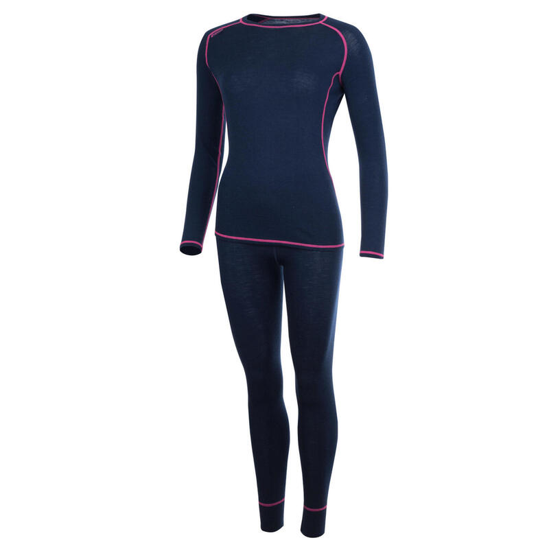 Damen Funktionsunterwäsche Set Merino Marineblau / Magenta