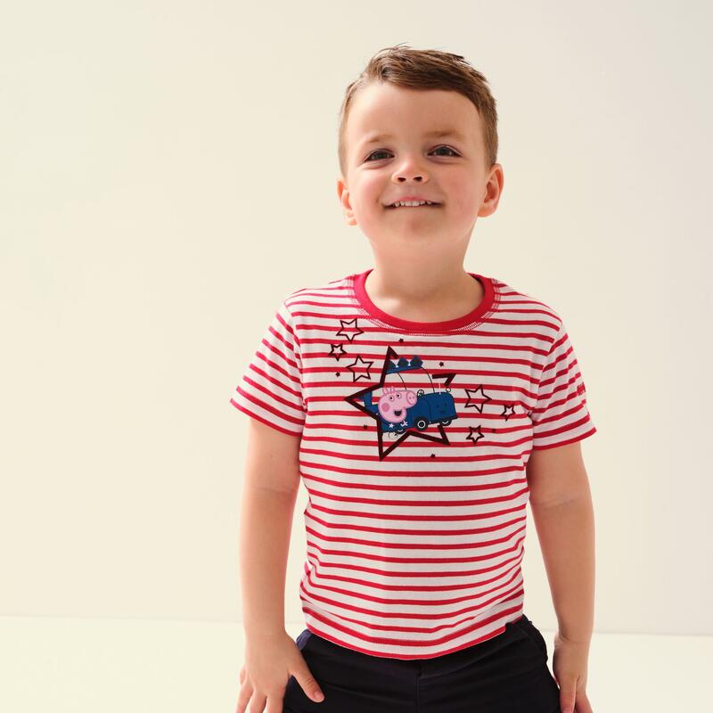 Peppa Stripe T-shirt de marche à manches courtes pour enfant - Rouge