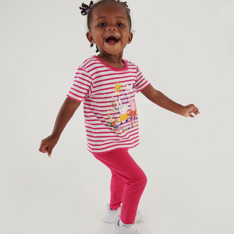 Peppa Stripe Kurzärmeliges Walkingshirt für Kinder - Pink