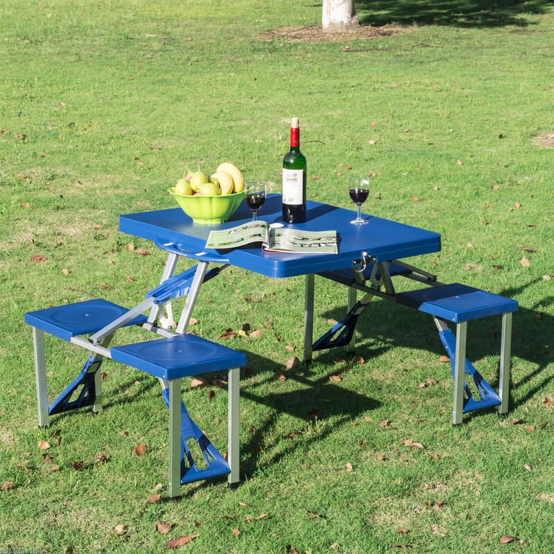 Outsunny Măsuță de picnic pliabilă din aluminiu cu 4 scaune, Albastru deschis