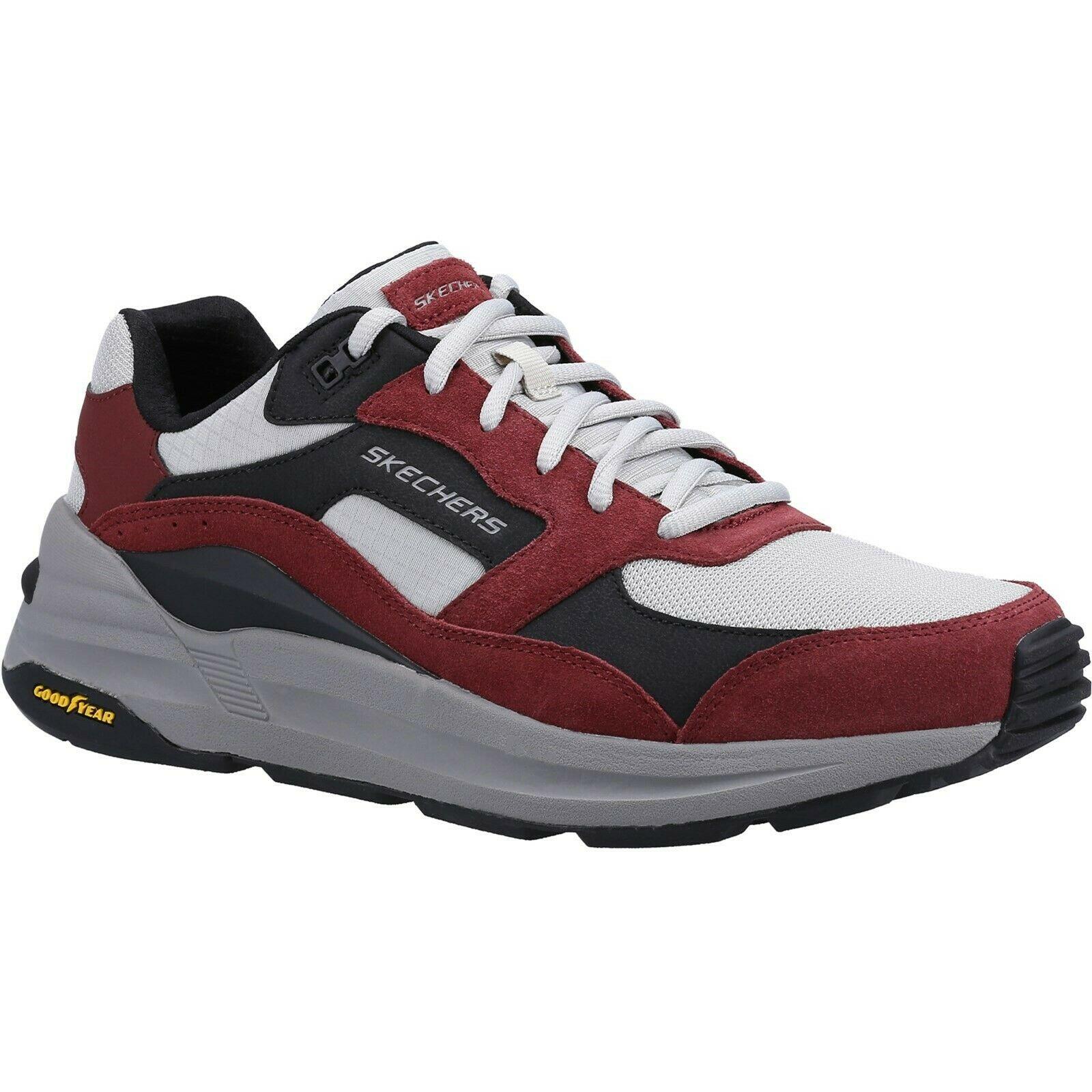 SKECHERS Mens Global Jogger Suede Shoes (Burgundy/Grey/White)