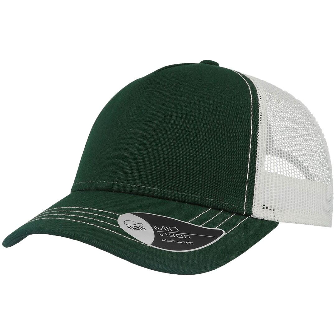 ATLANTIS Rapper Canvas 5 Panel Trucker Cap (Bottle Green/White)