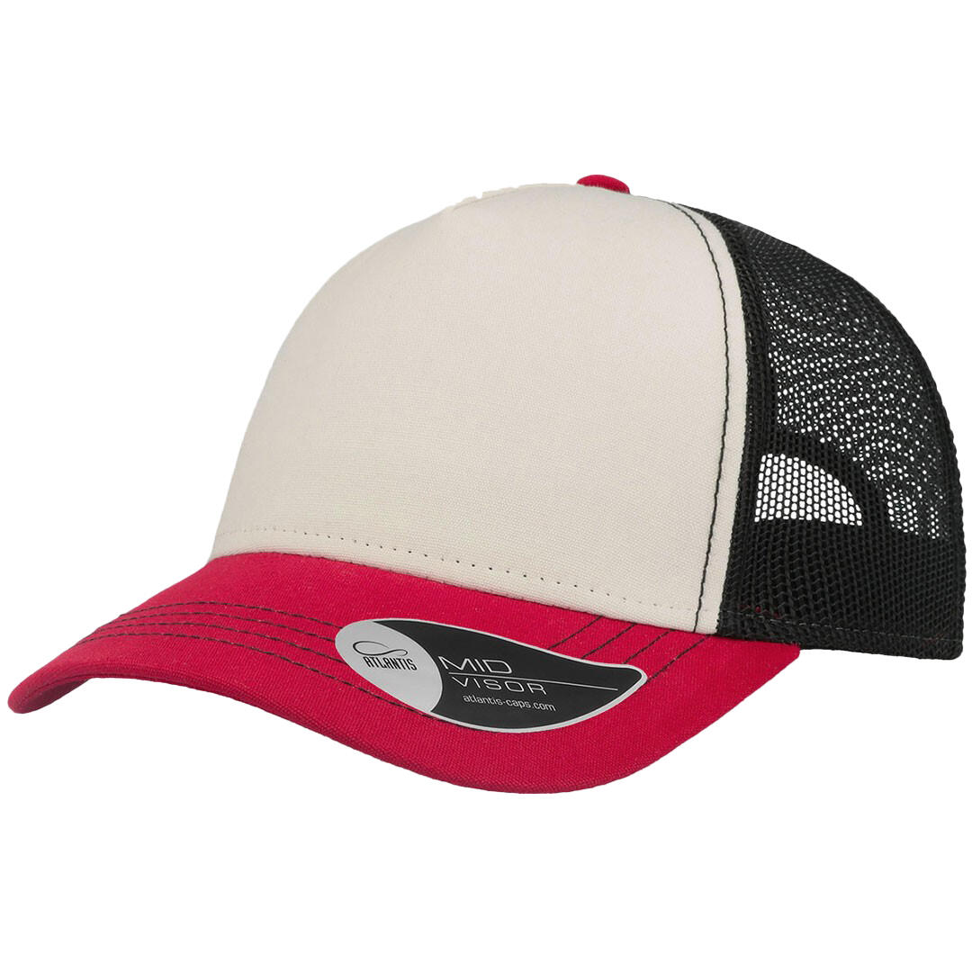 Rapper Canvas 5 Panel Trucker Cap (White/Burgundy/Black) 1/3