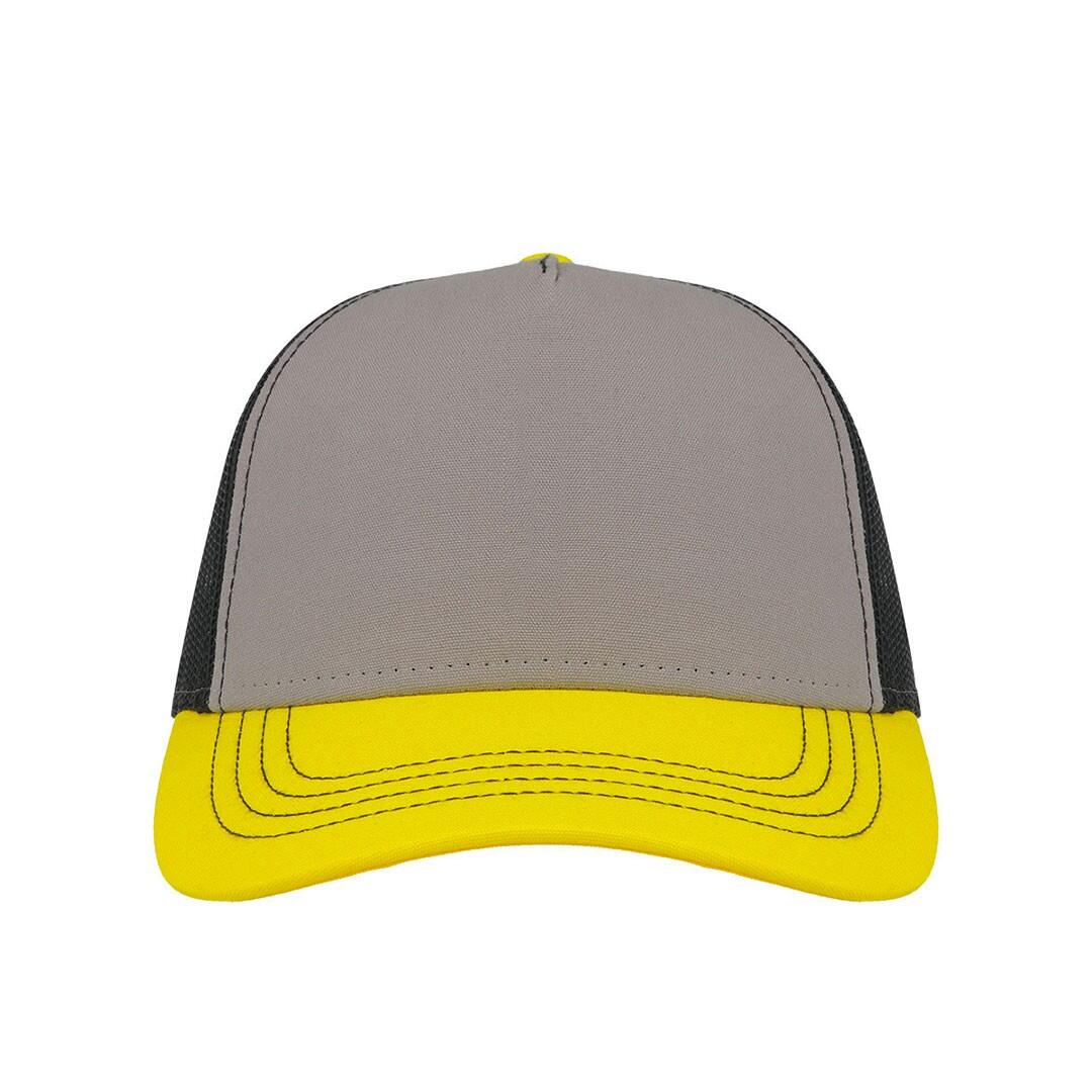 Rapper Canvas 5 Panel Trucker Cap (Light Grey/Yellow/Black) 3/3