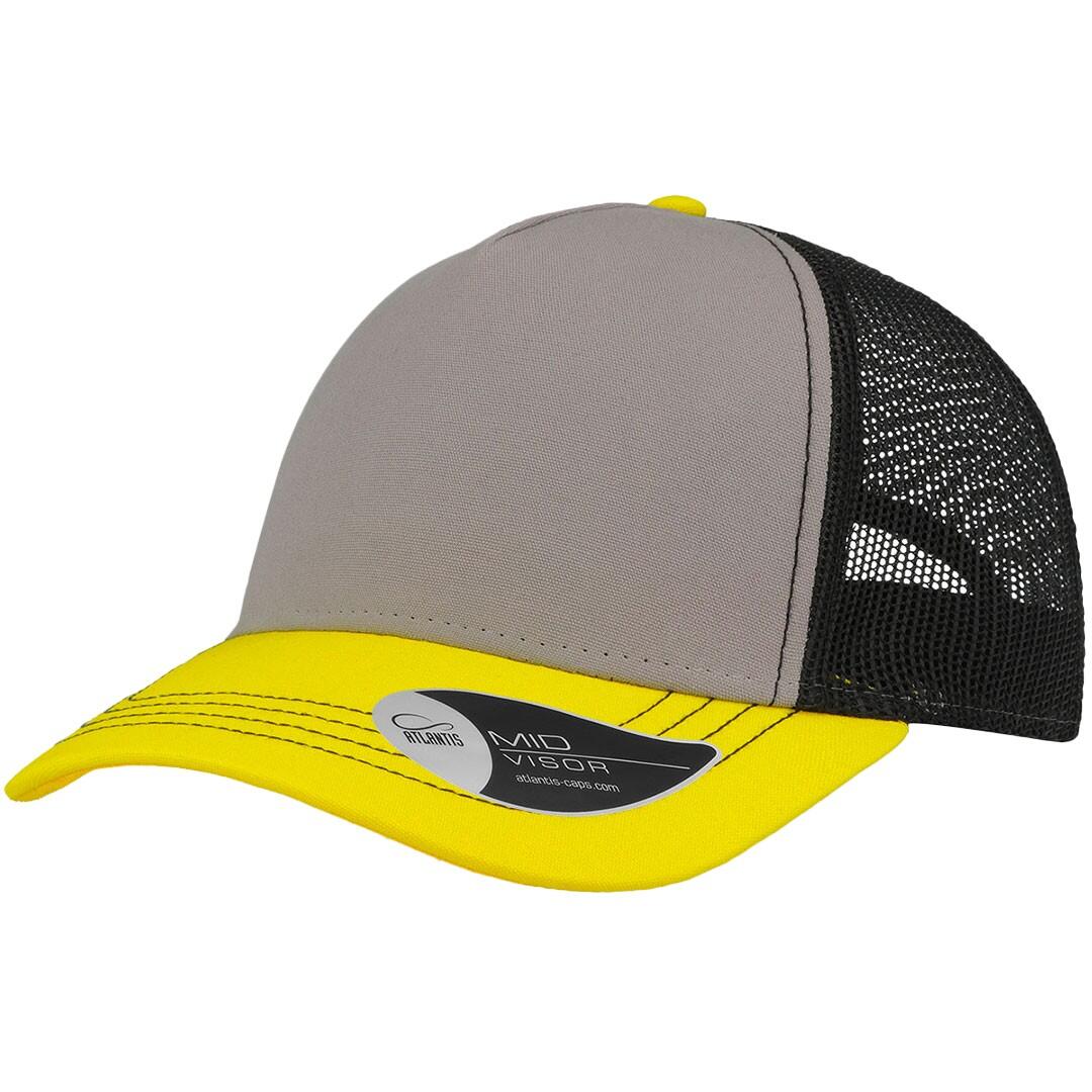 ATLANTIS Rapper Canvas 5 Panel Trucker Cap (Light Grey/Yellow/Black)