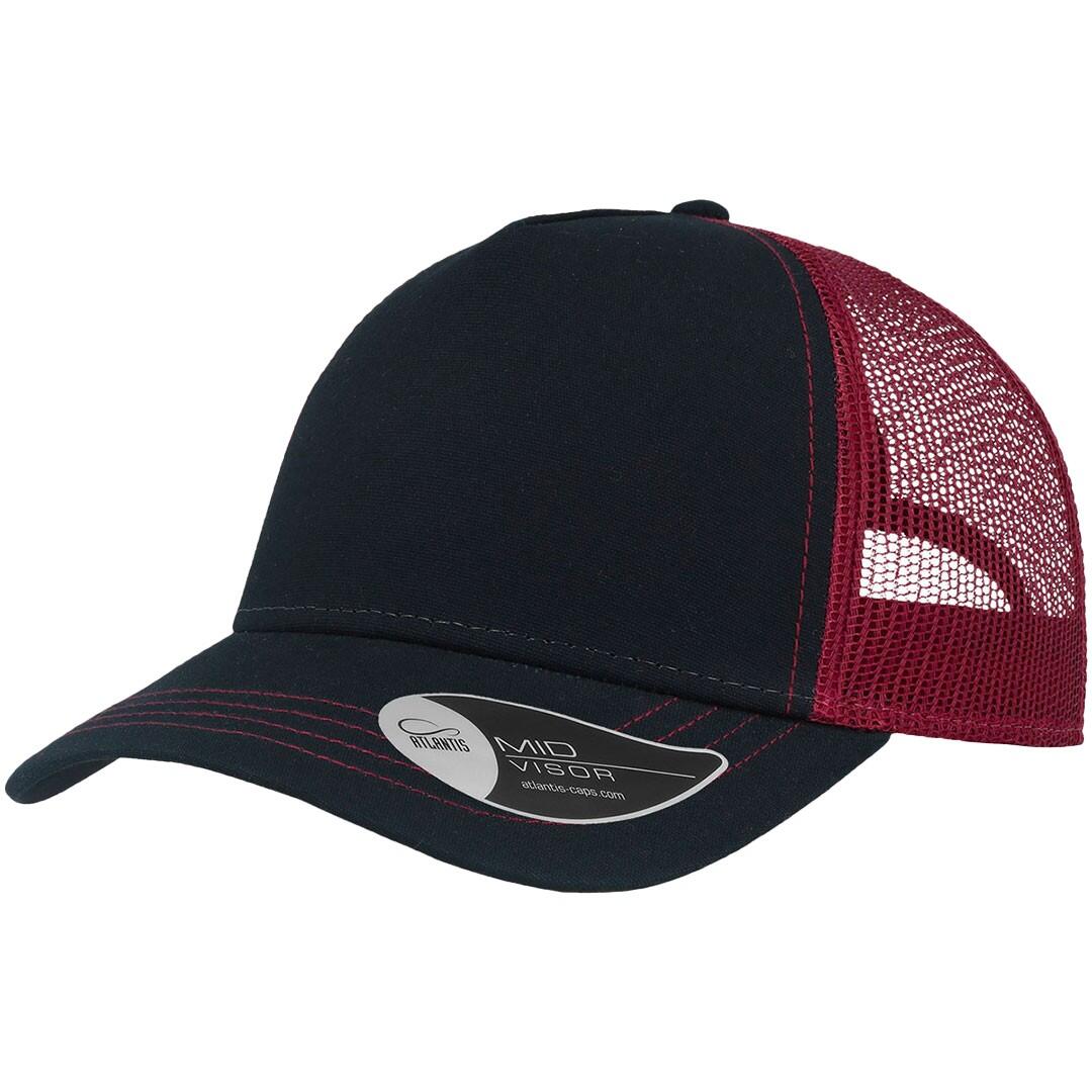 ATLANTIS Rapper Canvas 5 Panel Trucker Cap (Navy/Burgundy)