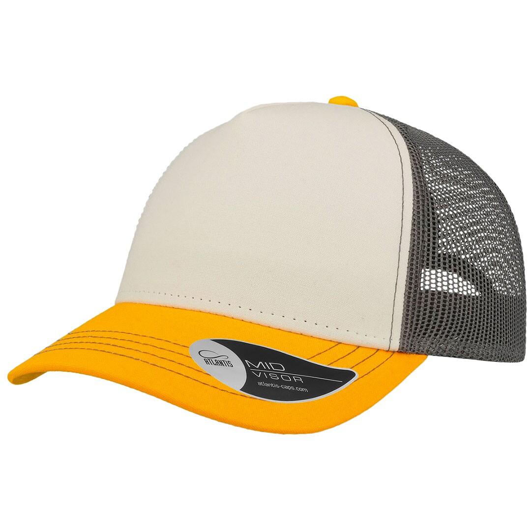 Rapper Canvas 5 Panel Trucker Cap (White/Yellow/Dark Grey) 1/3