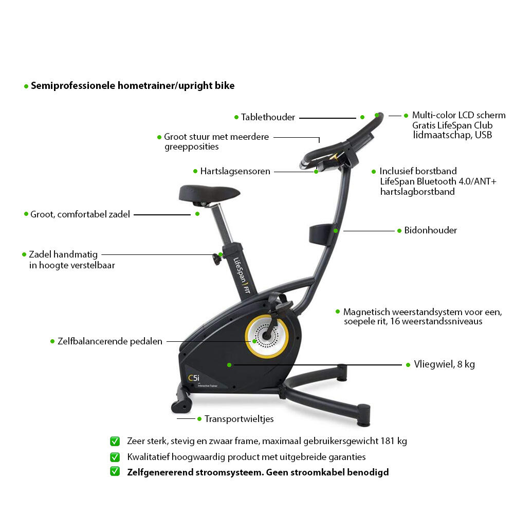 LifeSpan Fitness Light-Commercial Upright Bike C5i Self-Generating 3/7
