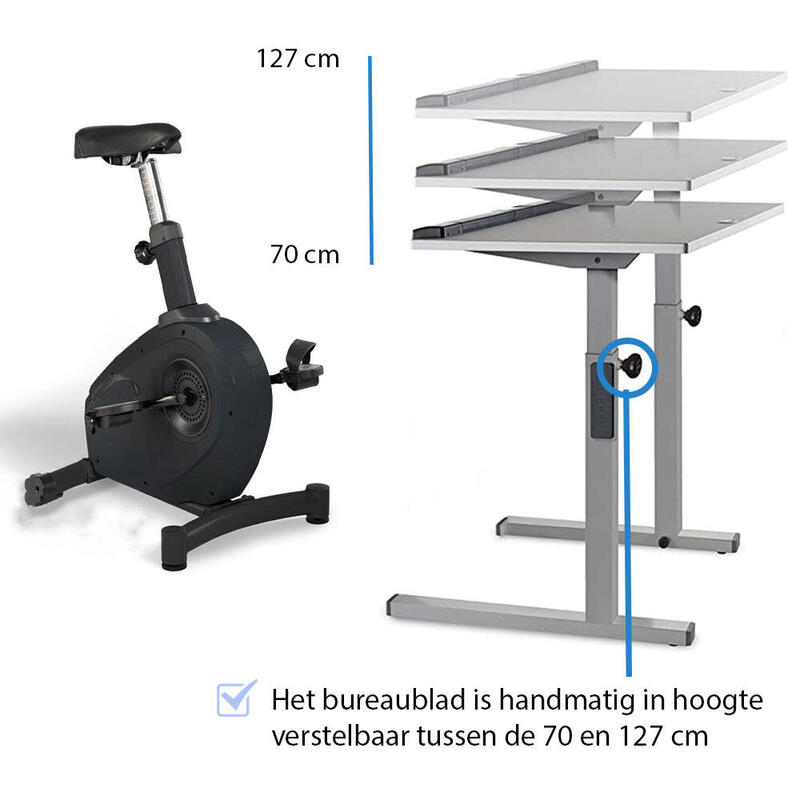 Velo d'appartement incl Bureau C3-DT5 - Ecran LCD - 96cm - Desk Bike - Gris