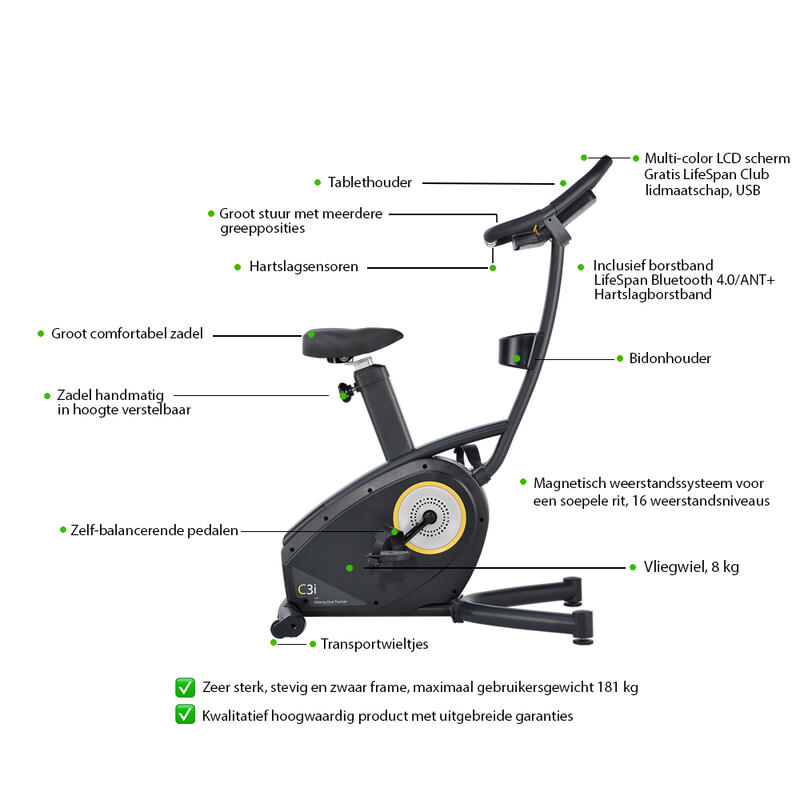 Hometrainer Upright Bike C3i - LCD Scherm - Bluetooth - 20 Programmas