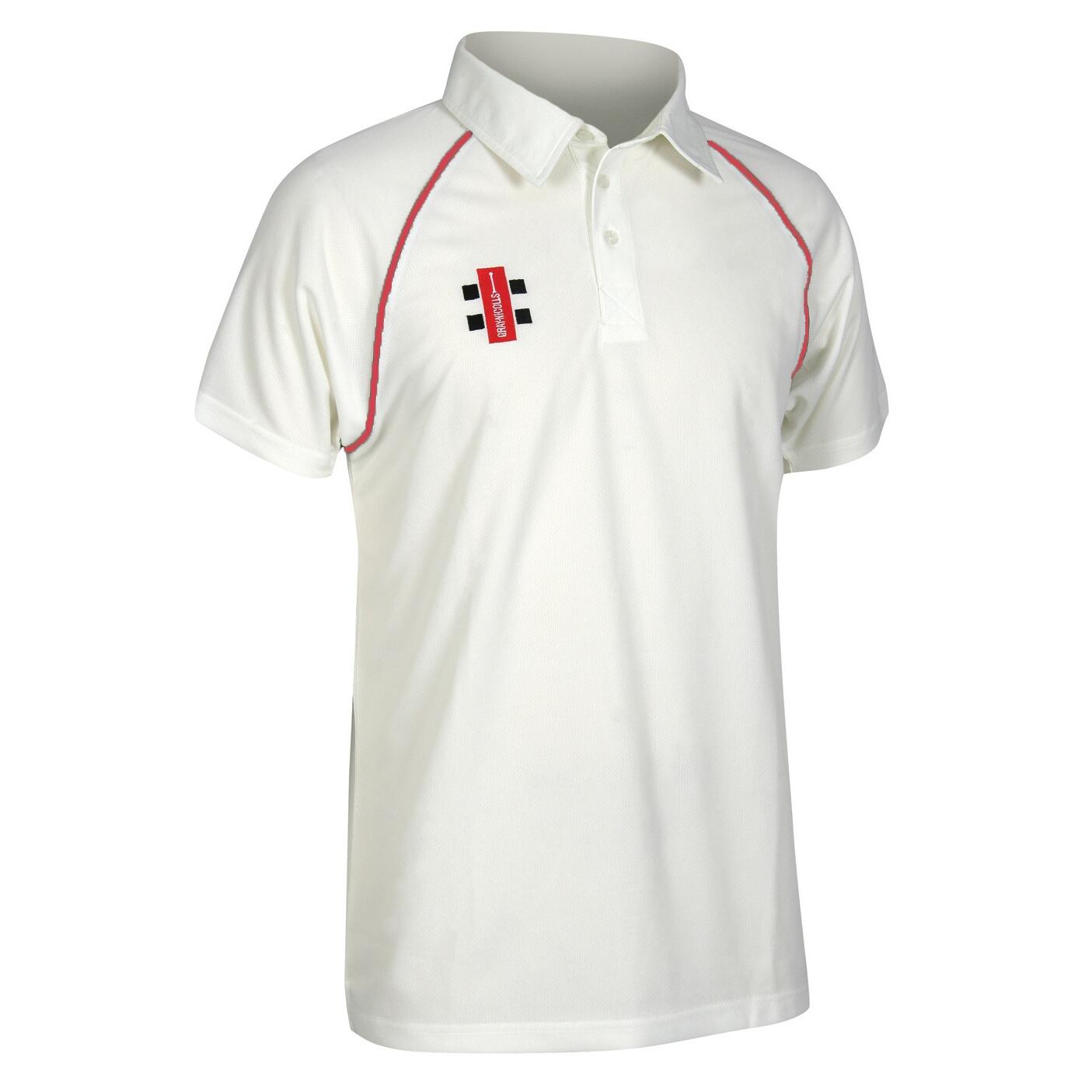 Childrens/Kids Matrix Short Sleeve Cricket Shirt (Ivory/ Red) 1/3