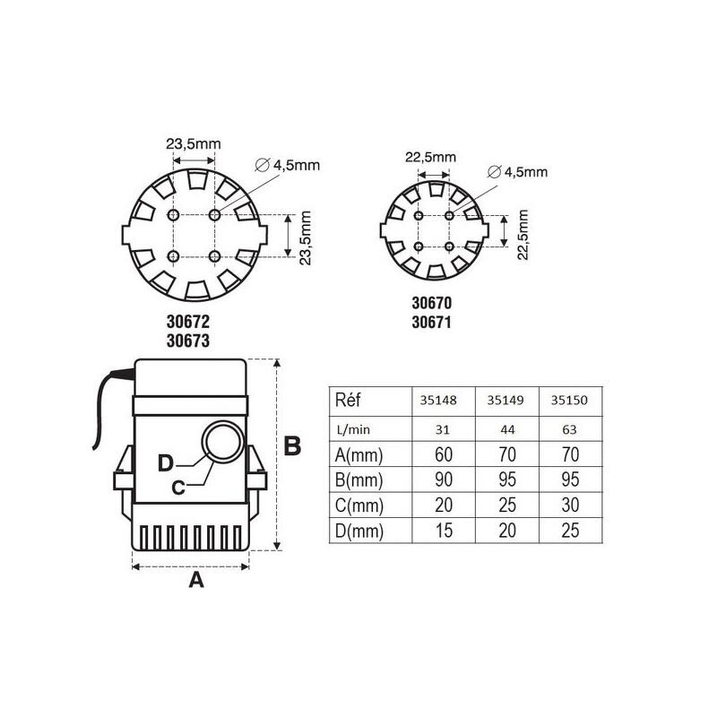 Pompa di sentina sommergibile - NUOVA RADE - 1000 gph - 3785 l/h - 12 v